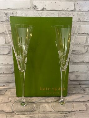 kate spade clear floral-etched champagne flutes set of two 11 inch tall wedding